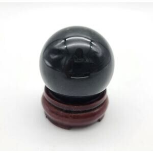 Black Obsidian 2" Polished Sphere Ball w/Wood Display Riser Stand Energy Healing